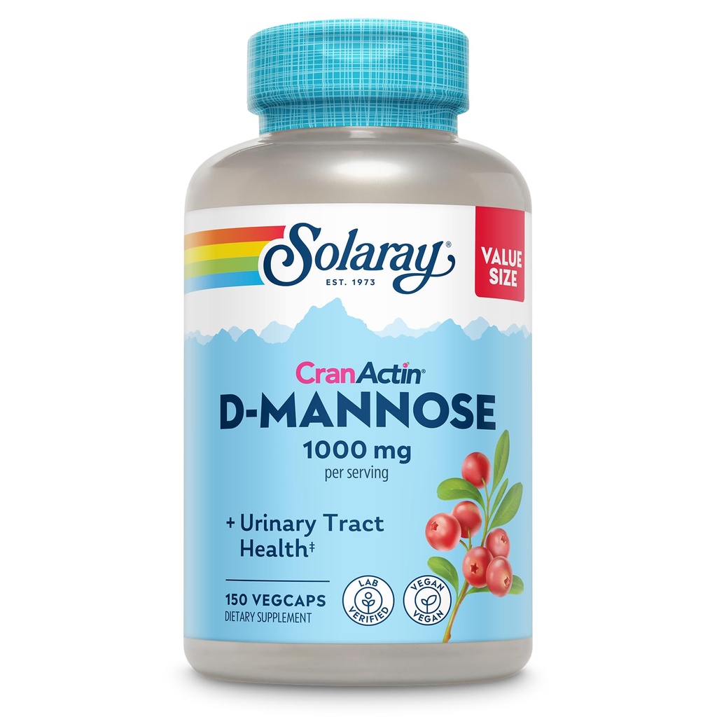 Solaray D-Mannose 1000mgとCranActinクランベリーサプリメント400mg、尿路健康&膀胱サポートカプセルビタミンC、ビーガン、60日保証、75給餌、150ベジーキャップ