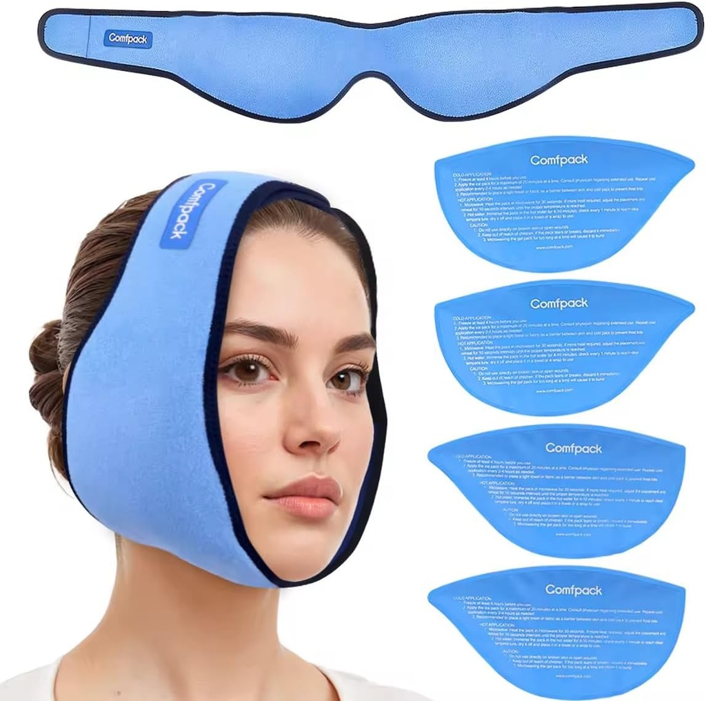 4 Reusable熱い風邪のゲルのパック、Tonsillectomy、TMJ、歯の抽出、顎の苦痛、口頭外科、化粧品の注入のための知恵の歯のアイス パックの頭部の覆いが付いている知恵の歯の取り外しのためのアイス パック