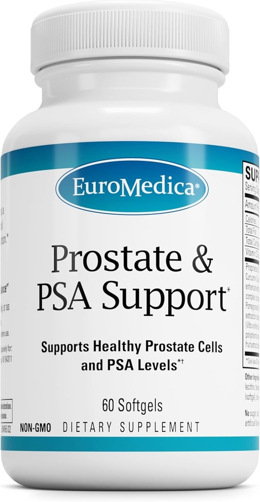 EuroMedica の前立腺および PSA サポート - 健康な前立腺及びホルモンのバランス サポートのための食事療法の補足 - Curcumin、Turmeric の精油及びブドウの種のエキスが付いている草の補足- 60 の Softgels