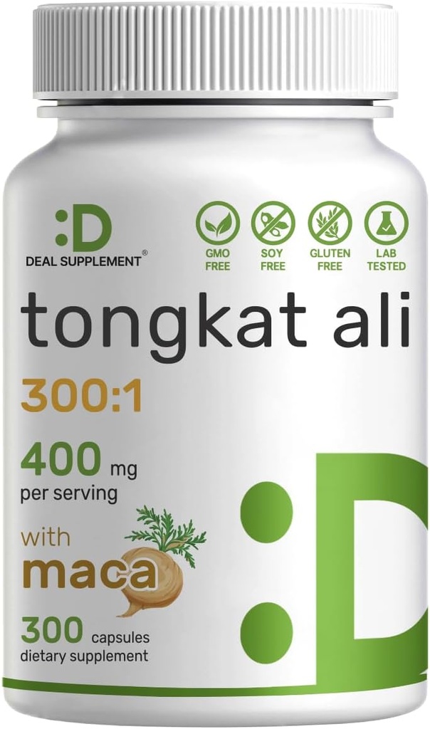 DEALの補足のTongkatのアリのエキス300:1 400mg及びマカの根400mg   300のカプセル、超強さのLongjack (Eurycoma Longifolia) +ペルーのマカ–非GMOの人の健康、性能のための草の補足