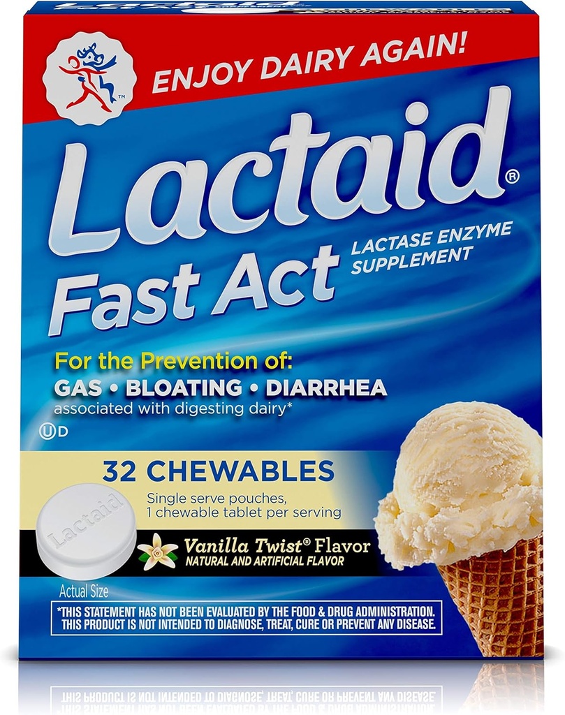 ラクターゼ酵素、バニラツイスト、32 の 1 ct の Pks が付いている Lactaid の速い行為のラクトースの許容のChewables。