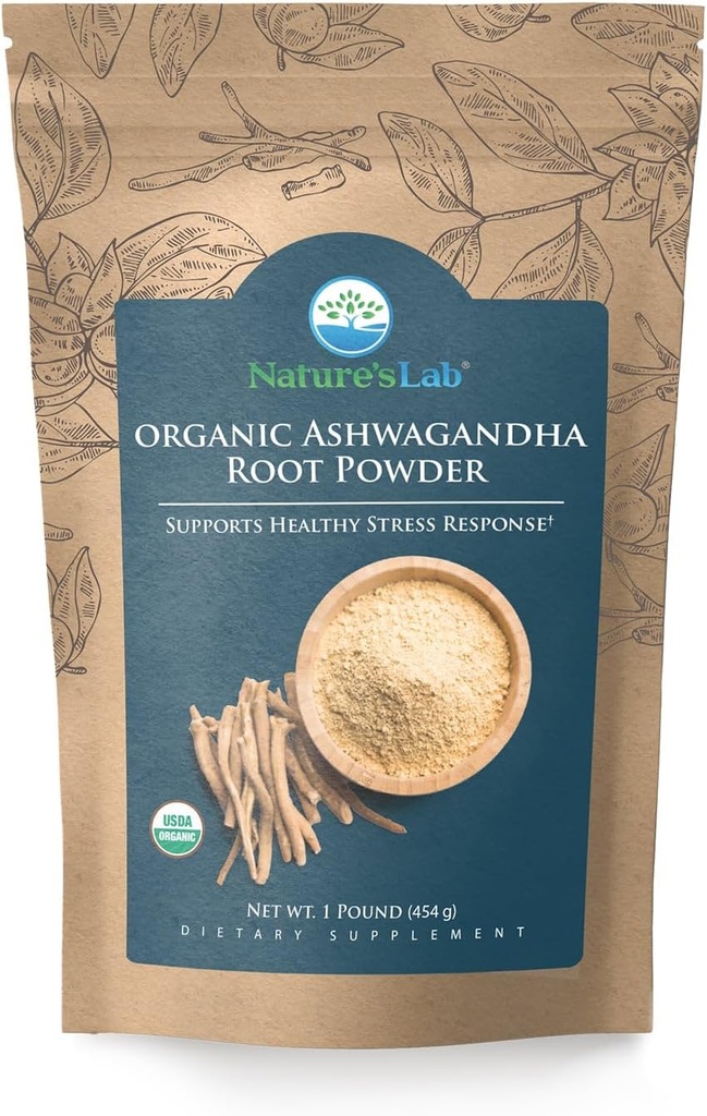 Nature's Labオーガニックアシュワガンダルートパウダー - 1lbバッグ(227サービング)