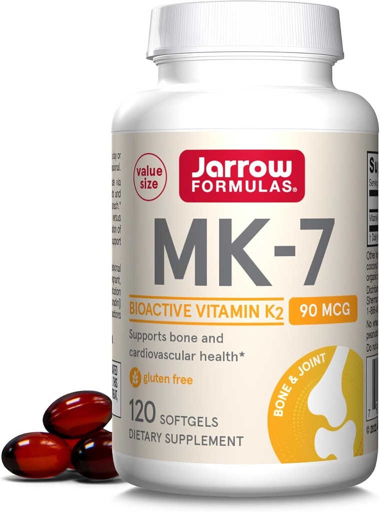 JarrowフォーミュラMK-7 90 mcg - ビタミンK2-120摂食(Softgels) - 骨と心血管の健康 - ビタミンK2 MK-7栄養補助食品 - K2ビタミンサプリメントMK-7 - グルテンフリー