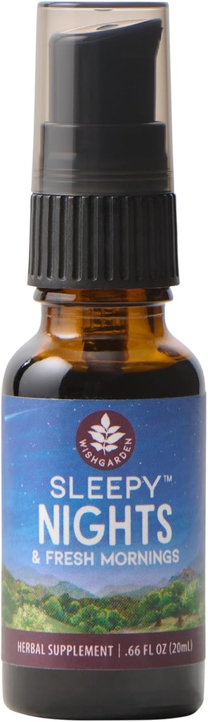 WishGarden Herbs Sleepy Nights & Fresh Mornings - All-Natural Herbal Sleep Aid Tincture, Organic Sleep Supplement w/Passionflower, Hops & Scullcap, ディープスリープ&ヘルシー睡眠サイクルをサポート, .66oz