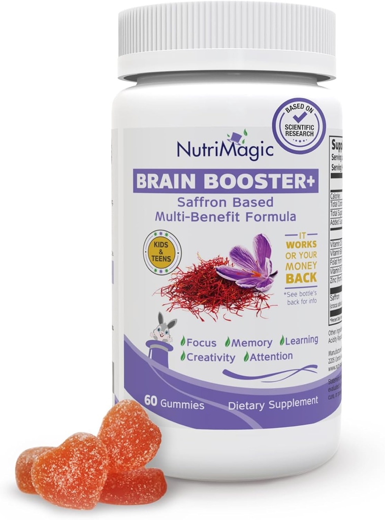 Brain Booster+ 30mgの純粋なサフランのエキスのグミー及びMultivitamin D3、B6、B12、亜鉛、サポート子供の頭脳の健康、焦点、記憶、注意、気分のバランス、非GMOの子供の補足、30xのサービングを支えて下さい