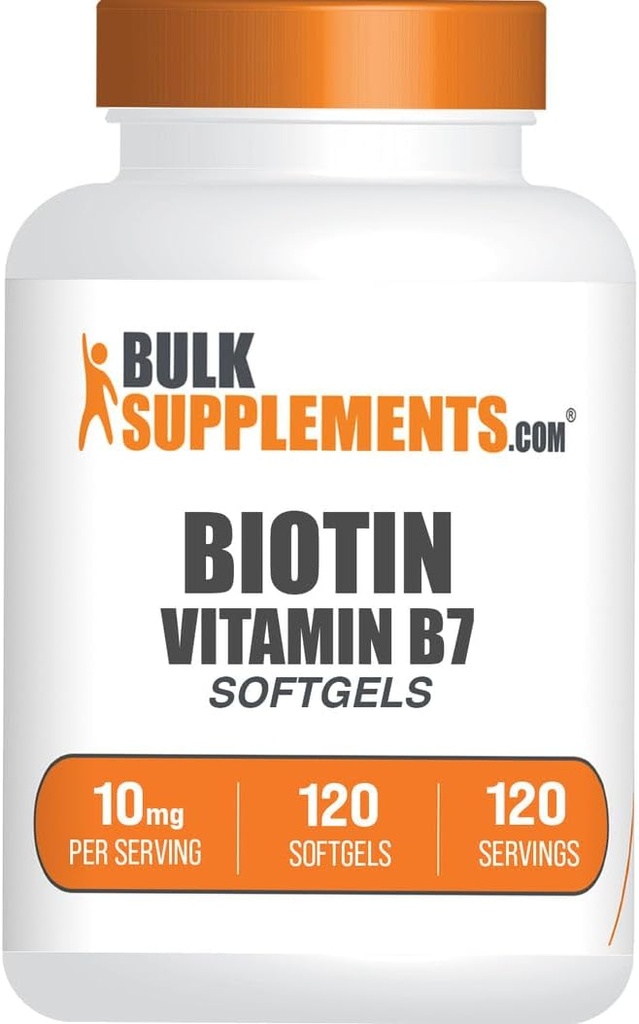 BulkSupplements.com Biotin 10000mcg Softgels - Vitamin B7, Biotin Vitamins for Hair, Skin and Nails, Biotin Supplement - Gluten Free, 1 Softgel per Serving, 120 Count (Pack of 1)