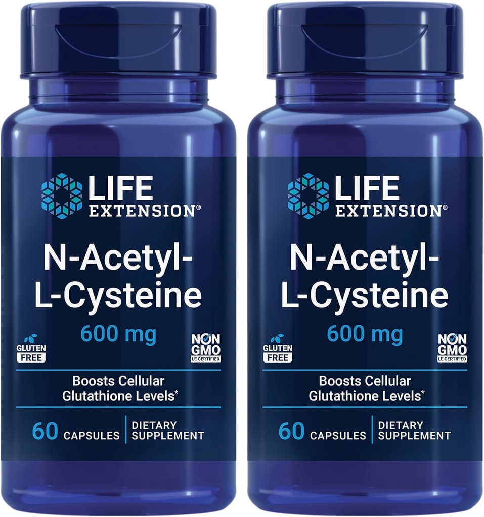 ライフエクステンションN-アセチル-L-Cysteine(NAC)、免疫反応、呼吸健康、肝臓の健康、NAC 600mg、抗酸化防衛、吸収が容易なフリーラジカル - 2パックx 60カプセル