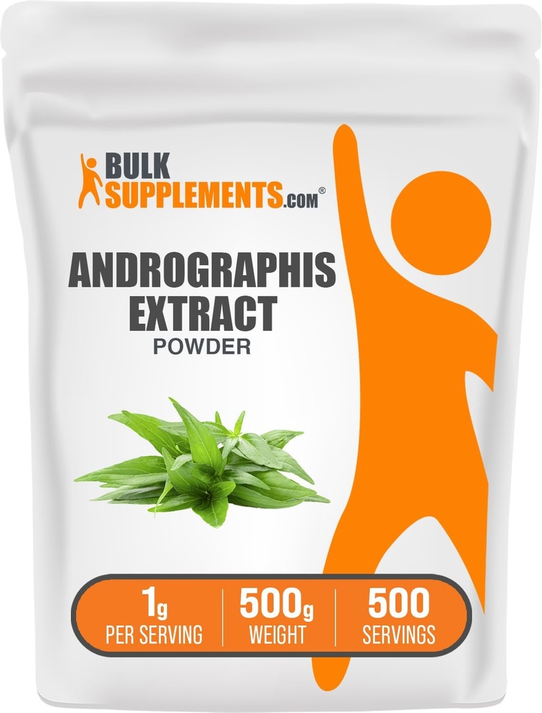 BulkSupplements.com Andrographis Extract Powder - Andrographis Paniculata、Harbal Supplement - Gluten Free、給食1g、500g(1.1ポンド)(パッケージ1)