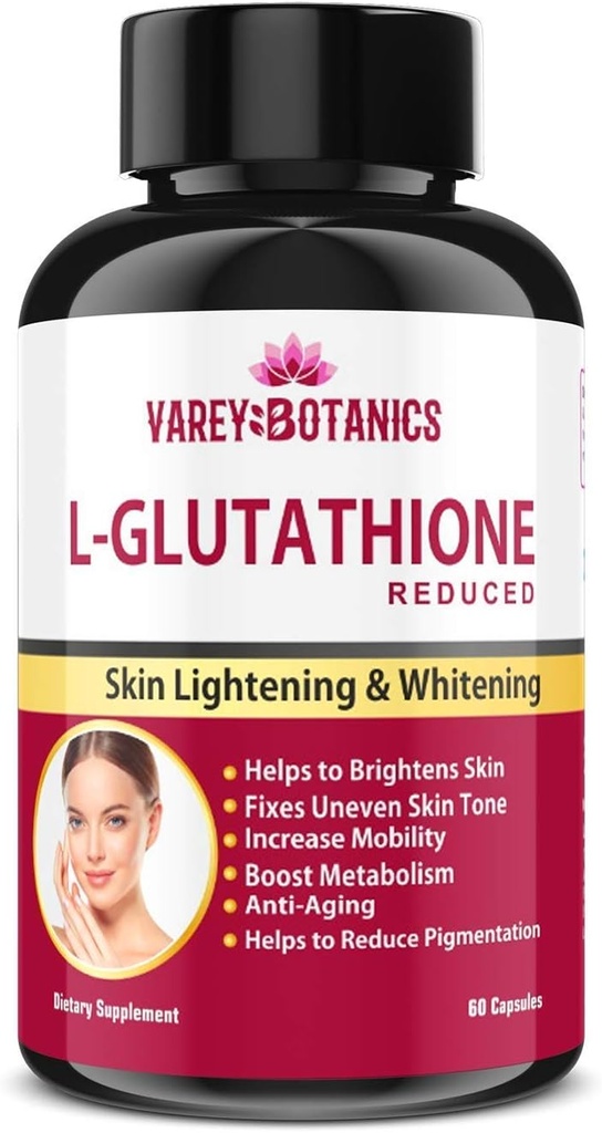 VAREY BOTANIK L-Glutathioneの皮はビタミンC及びE、Biotinおよびブドウの種エキス1000のmgのための人および女性- 60のカプセルを白くし、軽減します