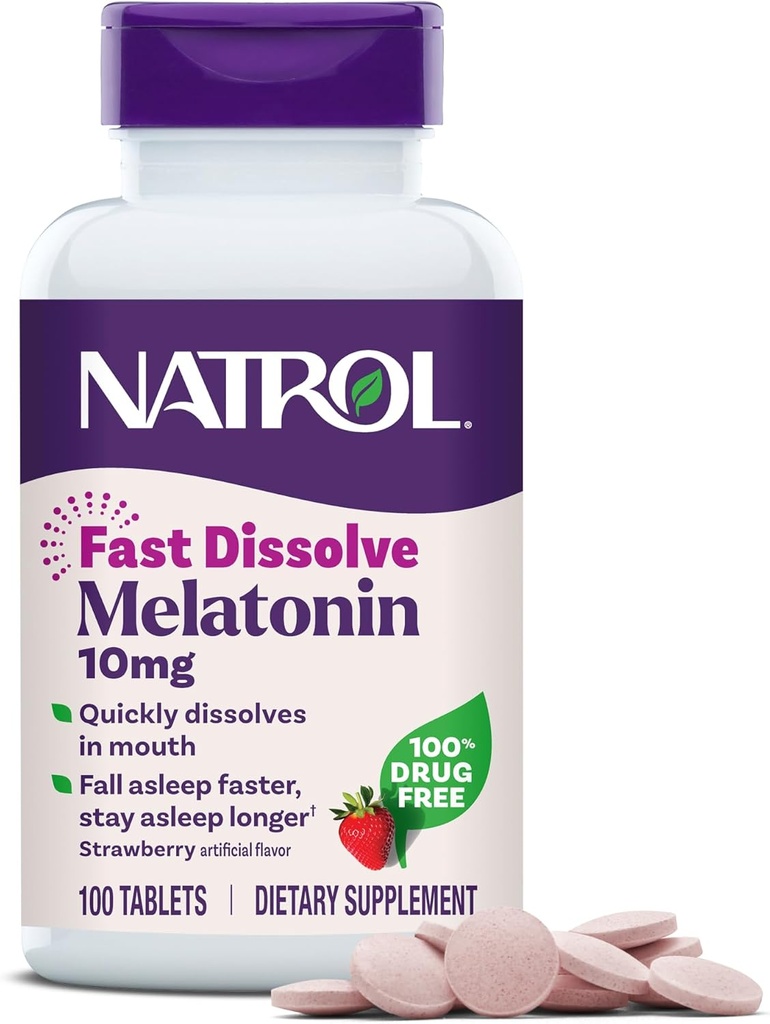Natrolの速い分解のMelatonin 10mgのタブレット-いちごの味、100の計算、大人のための睡眠サポートMelatoninのタブレット、100日の供給