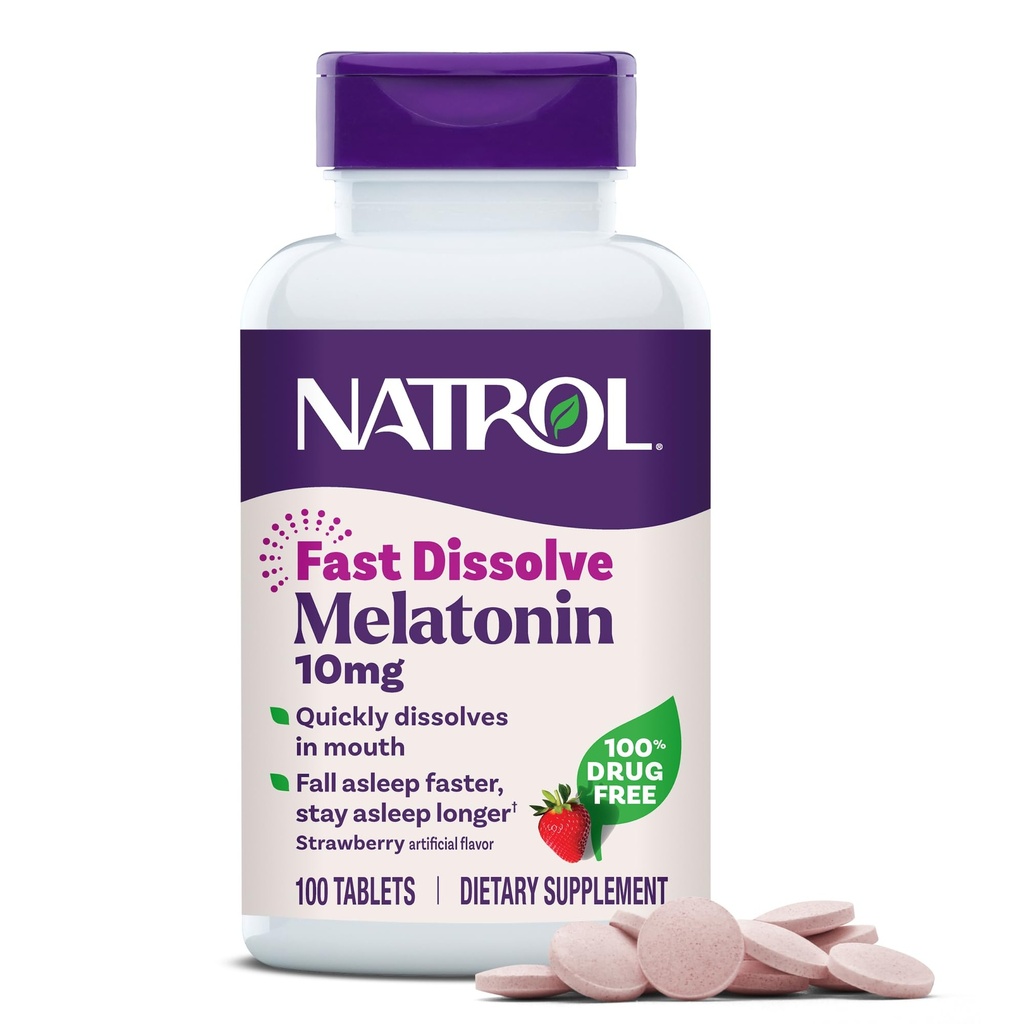 NatrolのMelatonin 10mgの速い分解のタブレット-いちごの味、100の計算、睡眠サポート、大人のための速い分解のMelatonin、100日の供給