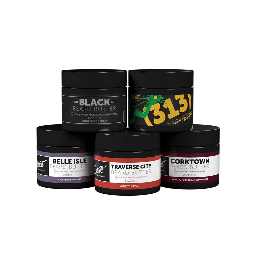 Detroit Grooming Co. Beard Butter Variety Pack | 5 Signature Scents | Softens, Thickens & Hydrates with Safflower Oil & Shea Butter | Premium Beard Care & Styling | 2oz