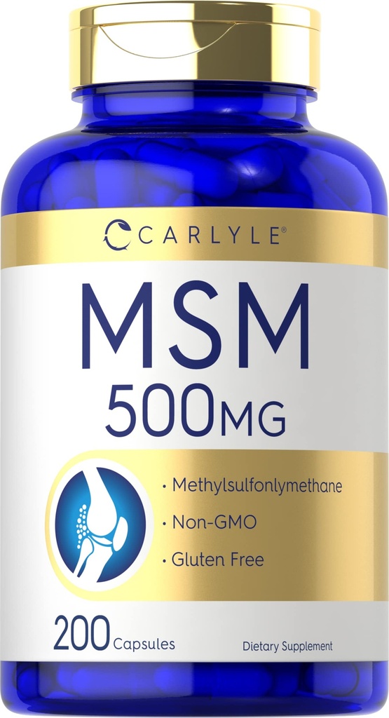 カーライル MSM サプリメントカプセル | 500mg | 200 カウント | 非GMO & グルテンフリーフォーミュラ | メチルスルフォニルメタン