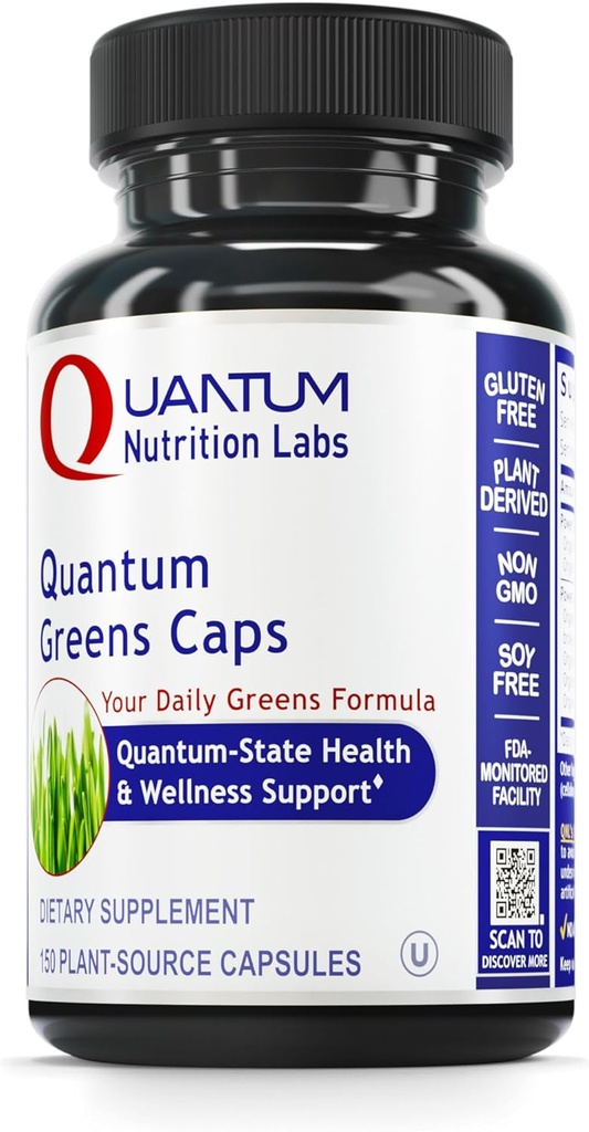 Quantum Nutrition Labs Greensカプセル - スーパーグリーンカプセル、グリーンサプリメント、ウェルネス用スーパーフードブレンド、カレ、リーフグリーン、アルファ - 150ベジタリアンカプセル