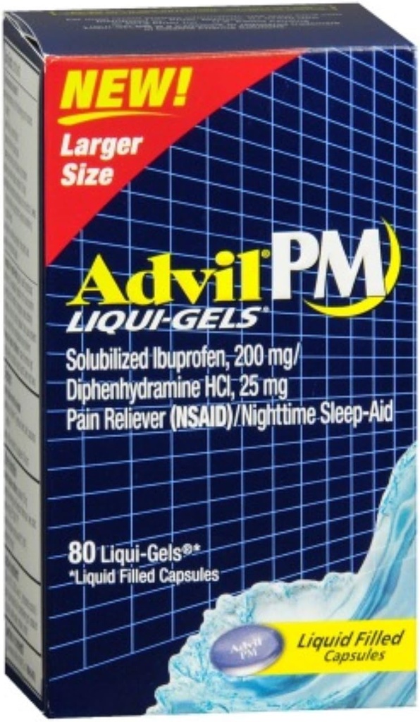 Advil PM Ibuprofen 200のmgの液体ゲル80のea (9のパック)