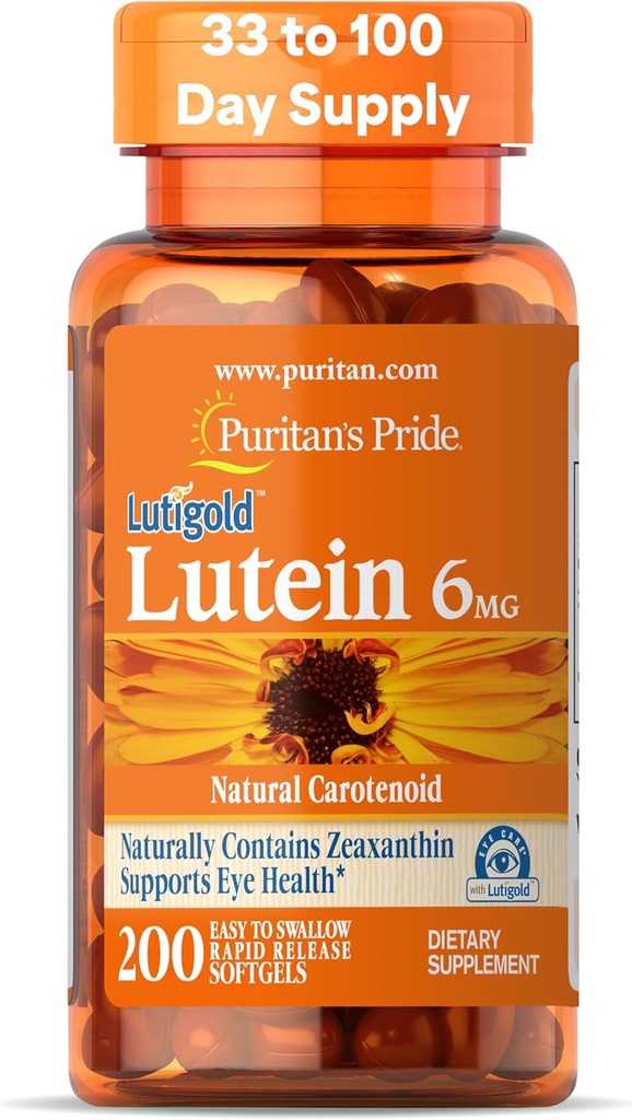 Puritan's Pride Premium LutigoldTM ルテインカロテノイド6mgとZeaxanthin for Men and Women、Eye Healthサポートのためのサプリメント、200急速なリリースSoftgels