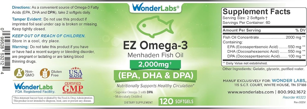 EZ Omega-3大西洋のMenhadenの魚油の補足2000のmg、米国で作られたBurpless、EPA+の完全なバランス DHA + DPA 120 ソフトゲル