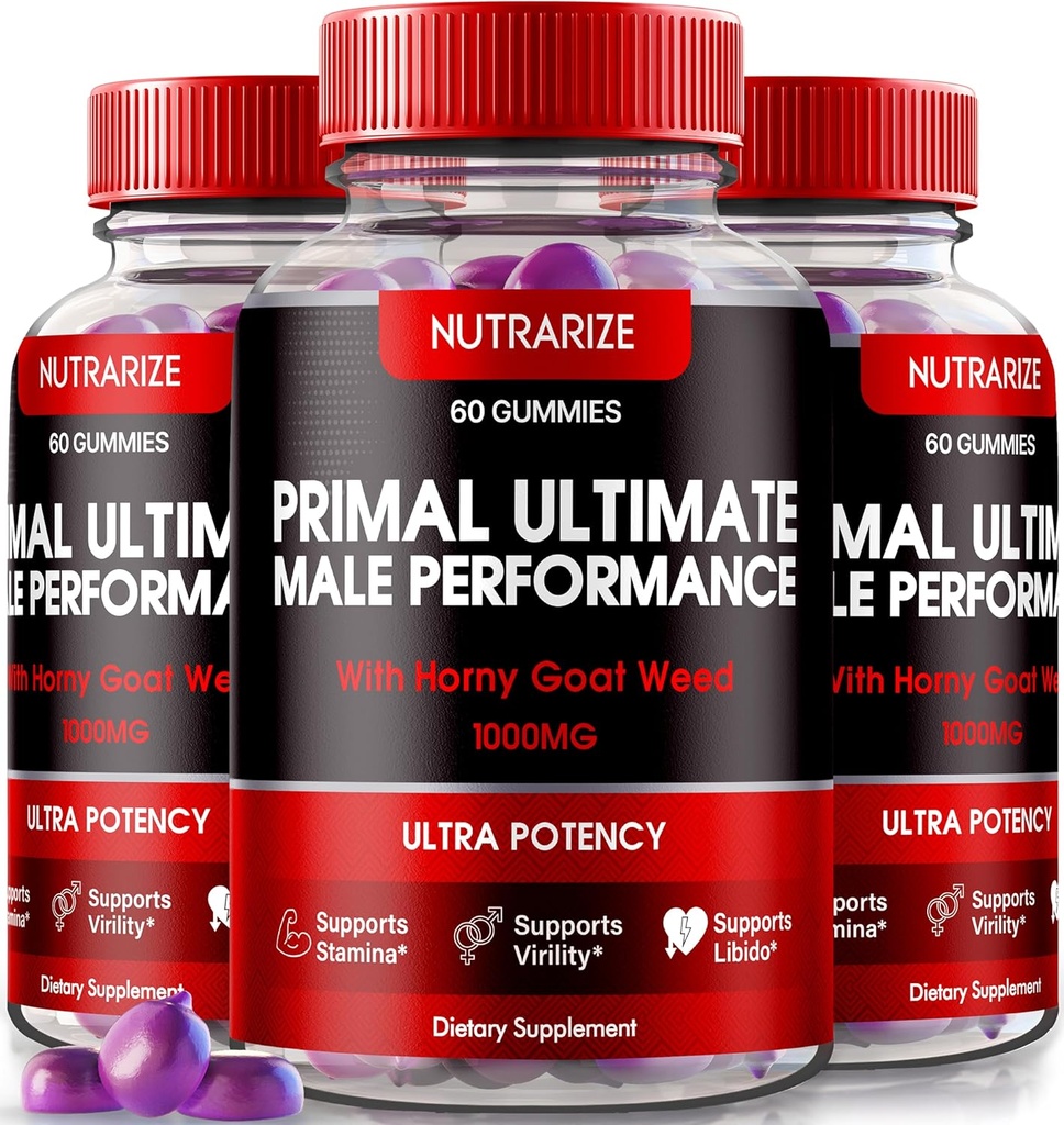 NutraRize (3パック) Primal Ultimate Gummies、公式PrimalUltimateパフォーマンスサプリメント、Regain Confidence、Premium Gummy、公式プライム究極のレビュー(180グミー)