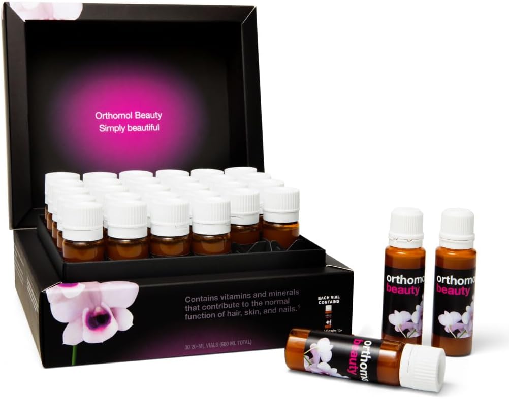 Orthomolの美のガラスびん-コラーゲンの加水分解物、Hyaluronic酸および毛、皮および釘の健康のためのCoenzyme Q10の液体の女性の美の補足