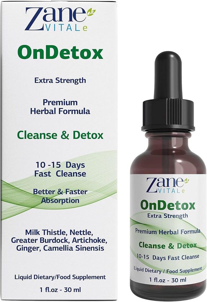 Zane OnDetox │10 – 15 日高速クレンジングとサポート | デトックス & ミルクアザミと修理サプリメント, イラクサ, グレーターブルドック, アーティチョーク&その他 | ビーガン | 非GMO | グルテンフリー | 1 Fl Oz.- 30ml