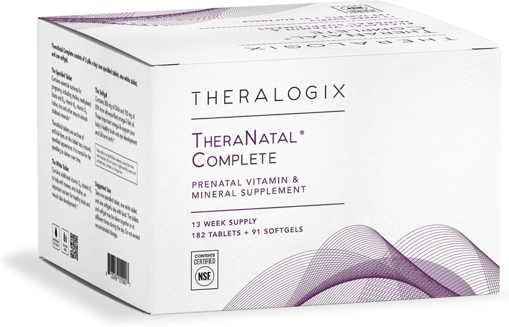 Theralogix TheraNatal Complete Prenatal Vitamin Supplement - 91-Day Supply - with DHA, Vitamin D3, Folate, Iodine, Choline, Iron, Vitamin B6 & More - NSF Certified - 182 Tablets & 91 Softgels