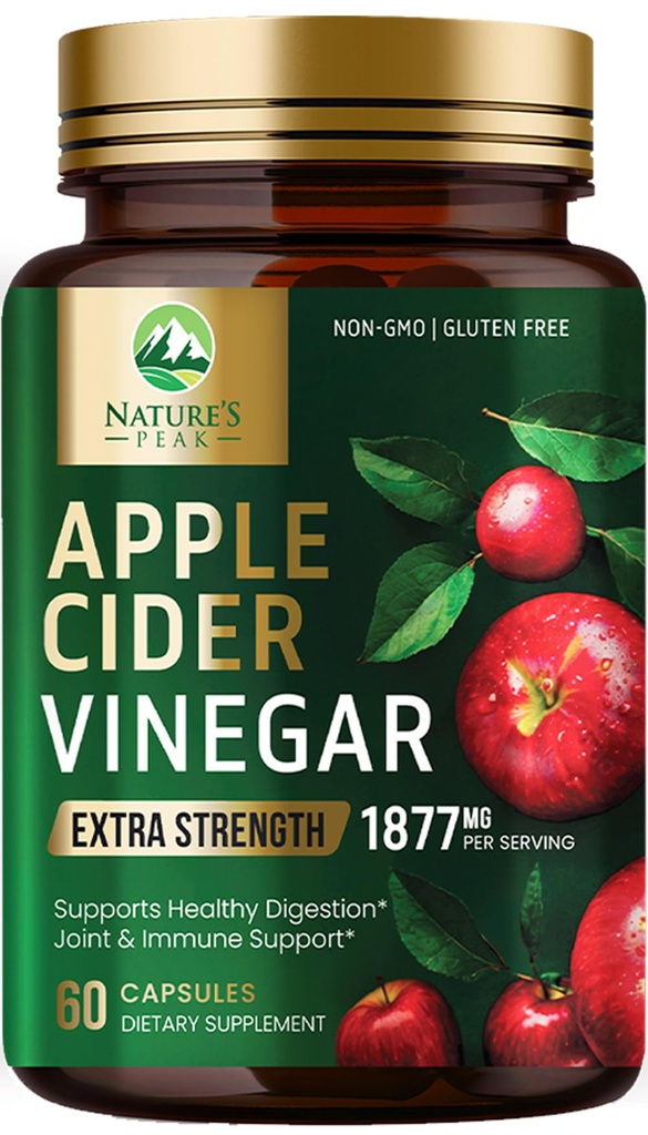 Apple Cider Vinegar 1877mg Per Serving - Vitamin D3, Zinc & Best ACV Supplement Pills Supporting Gut Health for Better Digestion, Immune System Support, Non-GMO Bottled in USA - 60 Capsules