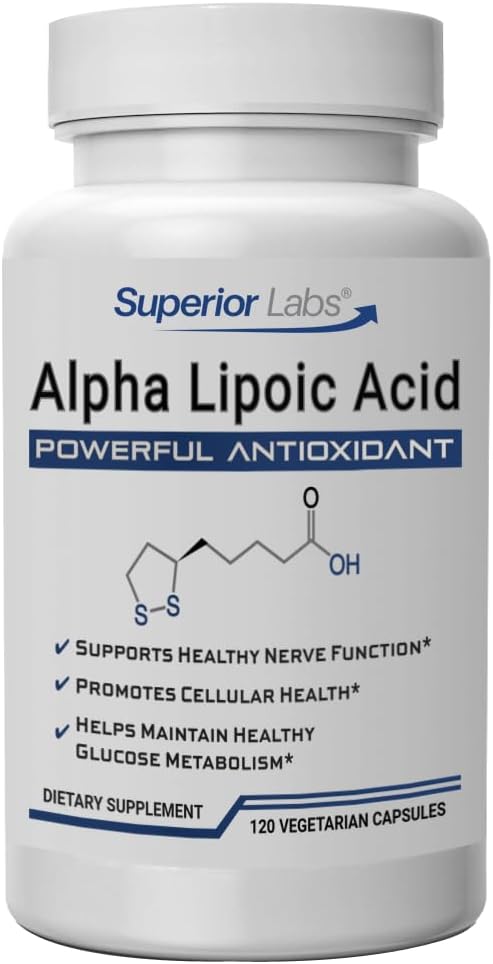 Superior Labs Alpha Lipoic Acid 600 mg Capsules, Pure Non-GMO ALA, High Absorption, Nerve Support, Healthy Circulation and Nerve Response, Healthy Aging Antioxidant, 120 Veg Caps, 4-Month Supply