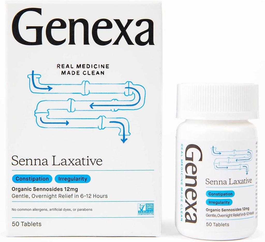 Genexa Senna Laxativeのタブレット | 不規則性と便秘の救済 | 有効な亀裂、一晩中乳剤 | 無料のタルク | 認定オーガニック&非GMO | 50錠