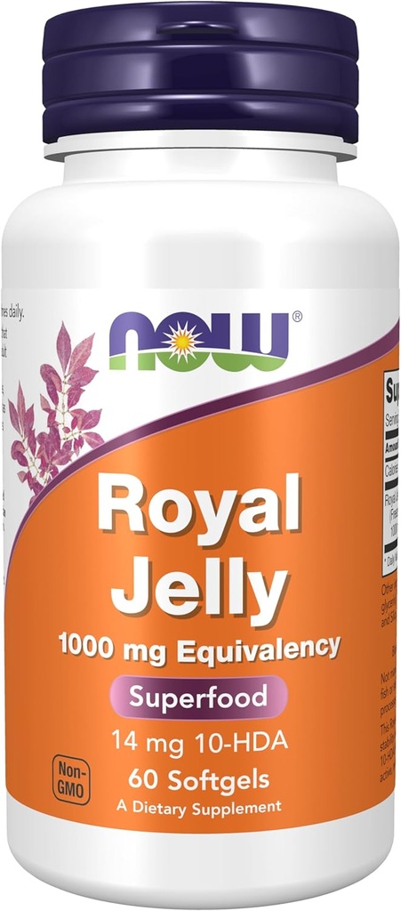 NOW Foods Supplements, Royal Jelly 1000 mg with 10-HDA (Hydroxy-D-Decenoic Acid), 60 Softgels