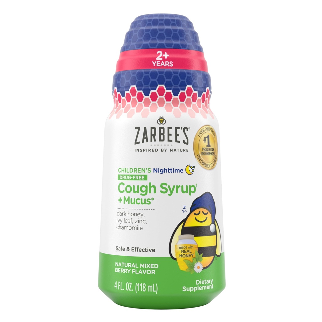 Zarbee's Children's Nighttime Honey Cough Syrup + Mucus for Kids 2 + Dark Honey、Ivy Leaf、Chamomile、#1 Pediatrician 推奨、ドラッグ&アルコールフリー、ミックスベリー、4 fl。 oz
