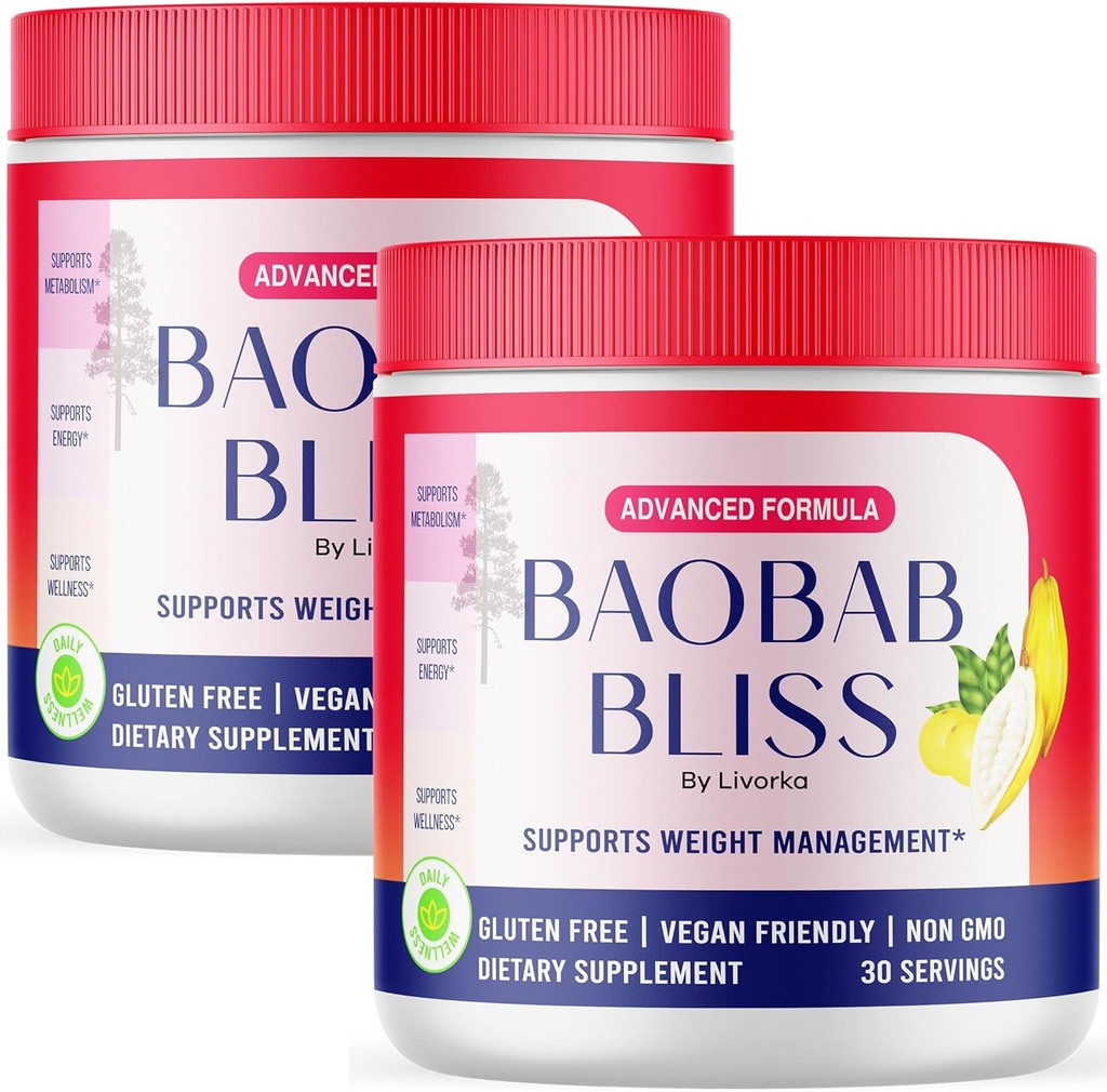 LIVORKAのBaobab Bliss、すべての自然な繊維有機性フルーツの粉の補足、2か月の60のサービング(2のパック)
