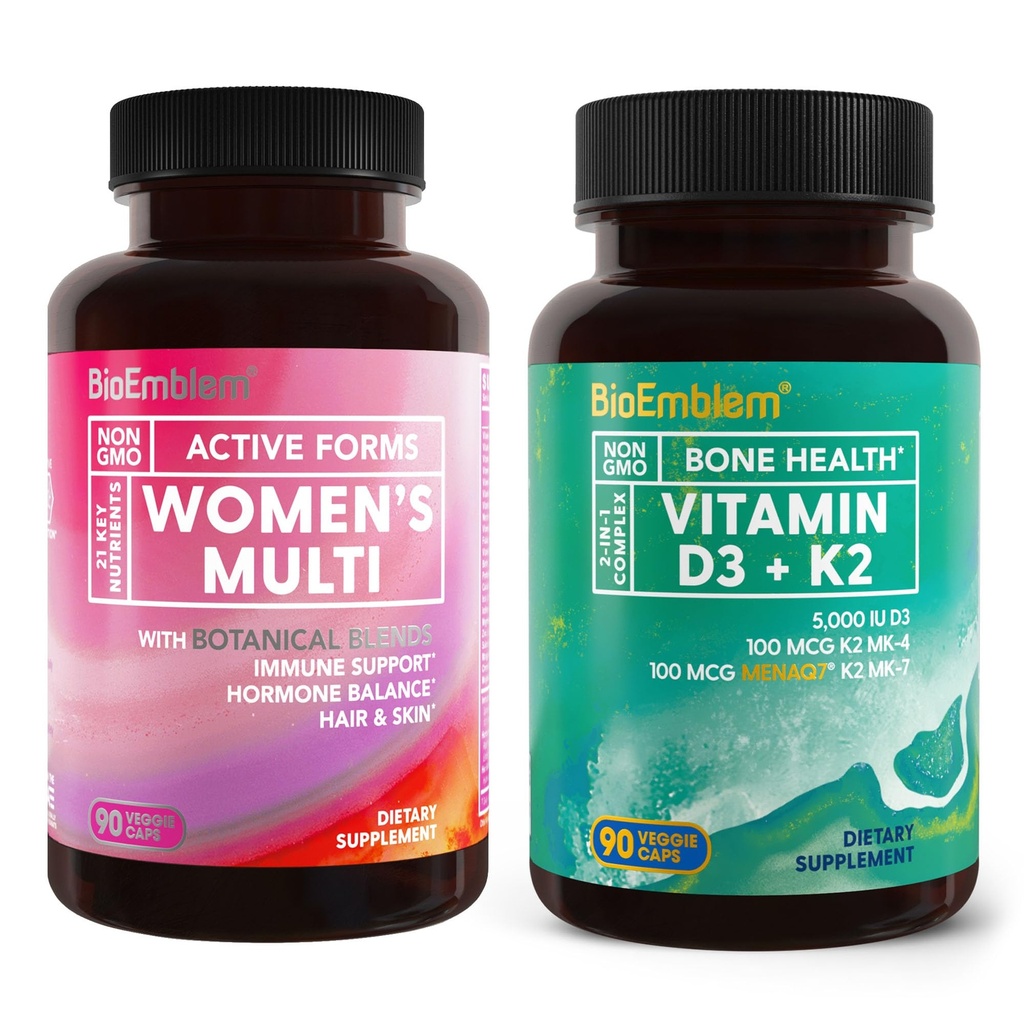BioEmblemのビタミンD3 K2 (5000IUおよび200mcg)および女性のMultivitamin