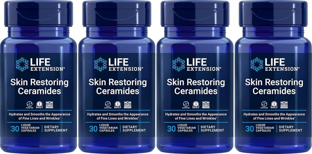 Life Extension Skin Restoring Ceramides, 30 Liquid Vegetarian Capsules (Pack of 4)