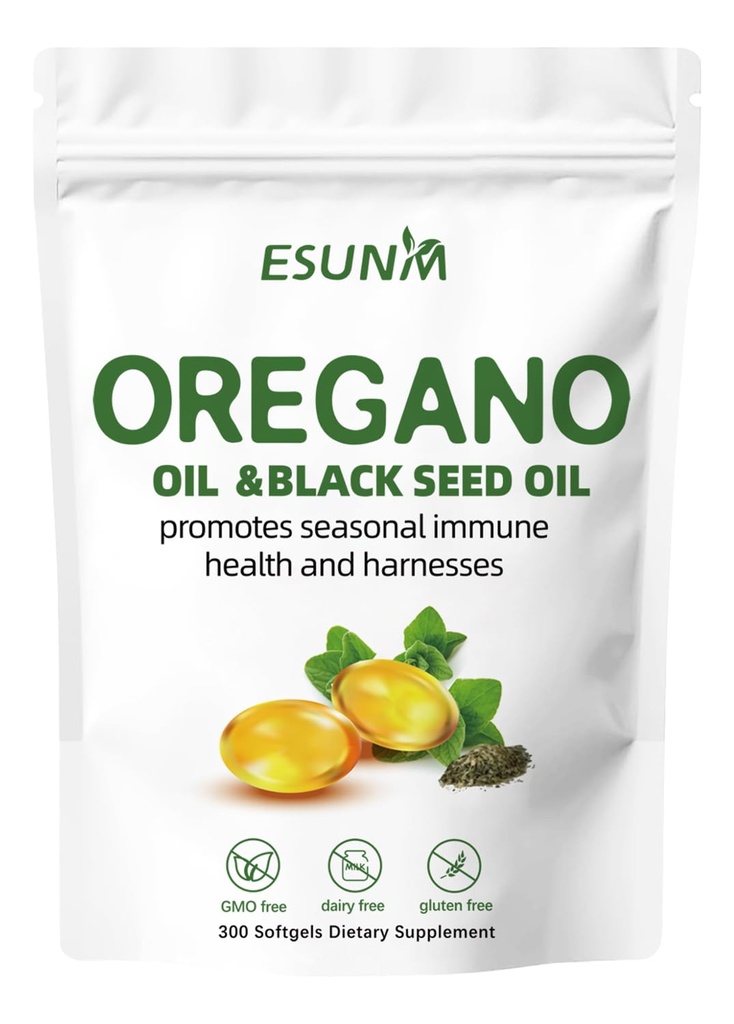 Oregano Softgels, ブラックシードオイルとオレガノオイルは、季節的な免疫の健康とハーネスを促進します, オレガノオイルサプリメントカプセル, 非GMO, グルテンフリー, 300 ソフトゲルカプセル栄養補助食品