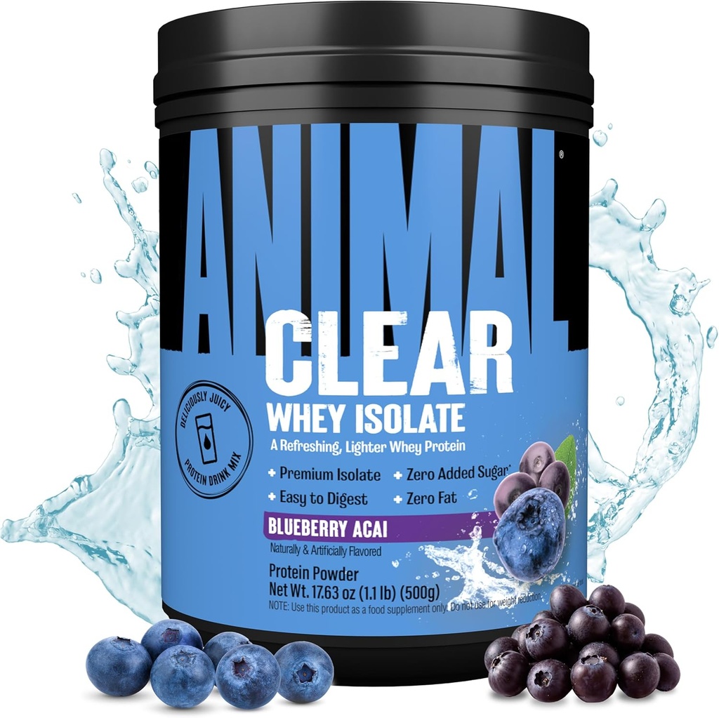 Clear Whey Isolate Protein Powder - Easy to Digest and Mix, 5g BCAA, Deliciously Juicy, Refreshing Anytime Drink for Men and Women, Blueberry Acai 500g (20 Servings)