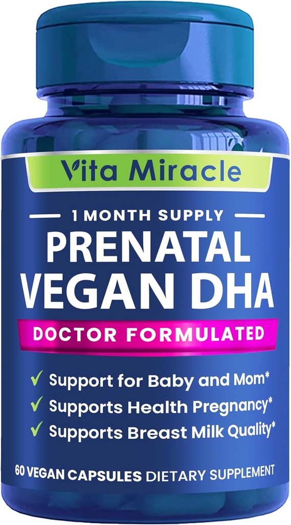 プレナタルDHAサプリメント - ビーガン800mg DHA DPAプラントベースオメガ3 - 最適なママと赤ちゃんの健康のためのベスト - 女性のための赤ちゃんの脳と目の発達の前身をサポート