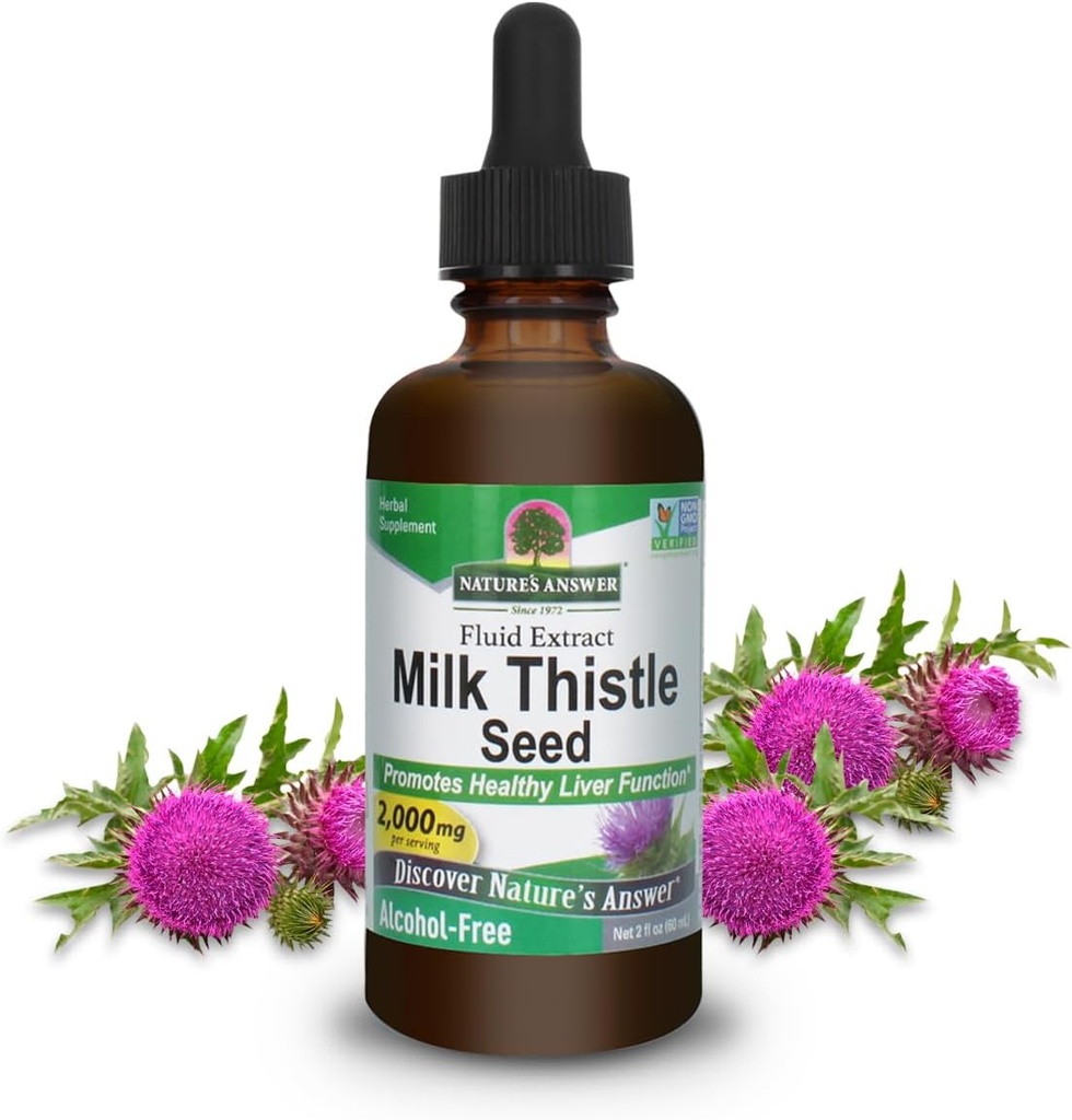 Nature's Answer Milk Thistle 2 Ounce Extract - アルコールフリー、非GMO、すべての人のための肝臓サポートサプリメント - 肝臓デトックス、米国製