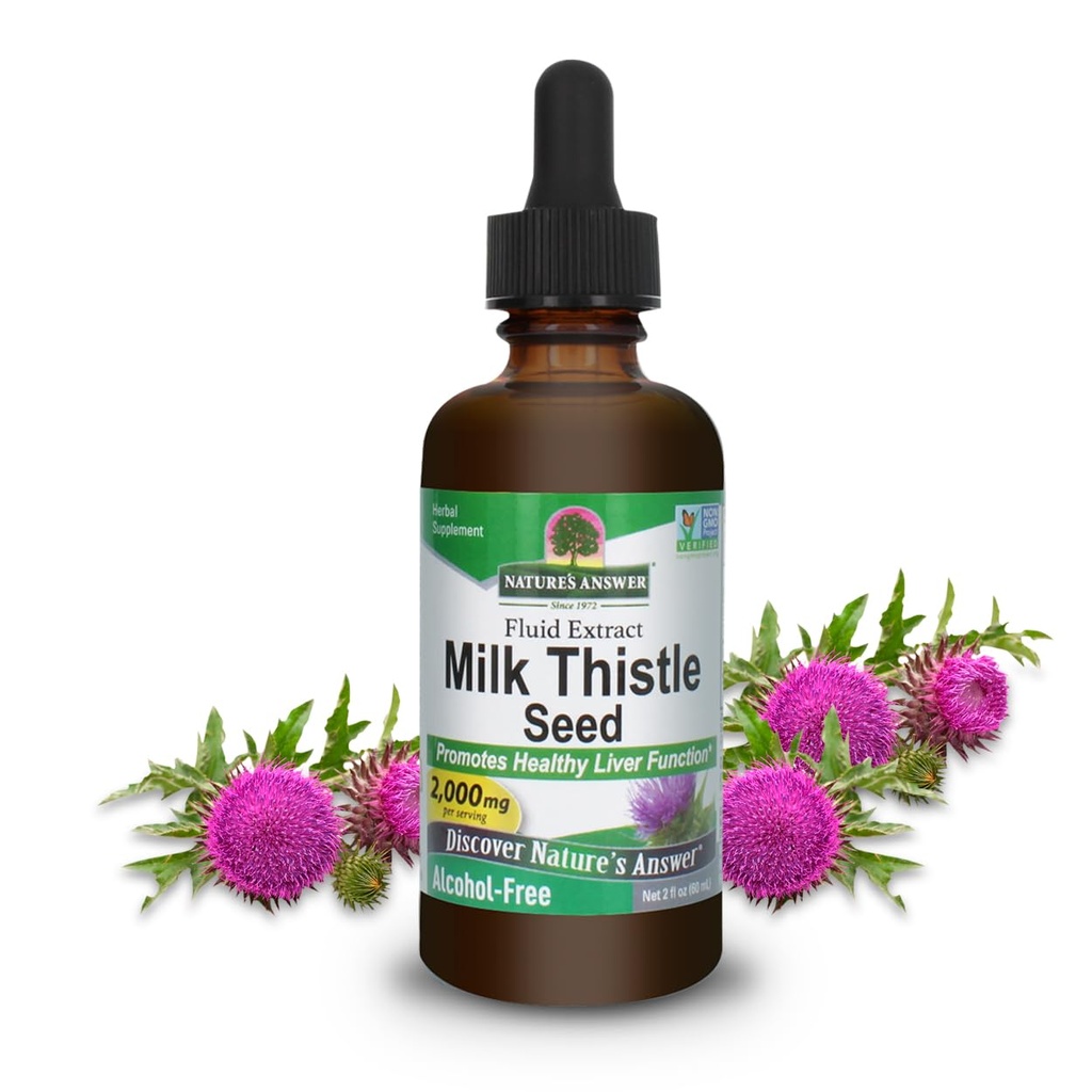 Nature's Answer Milk Thistle 2 Ounce Extract - アルコールフリー、非GMO、すべての人のための肝臓サポートサプリメント - 肝臓デトックス、米国製