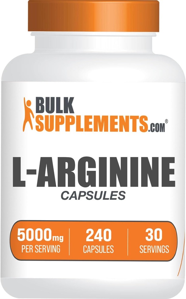 BulkSupplements.com L-Arginine 5000mgカプセル - Arginineサプリメント、Nitric酸化物サプリメント、L-アルギニンカプセル - グルテンフリー、8カプセル/サービング、240カプセル(パッケージ1)
