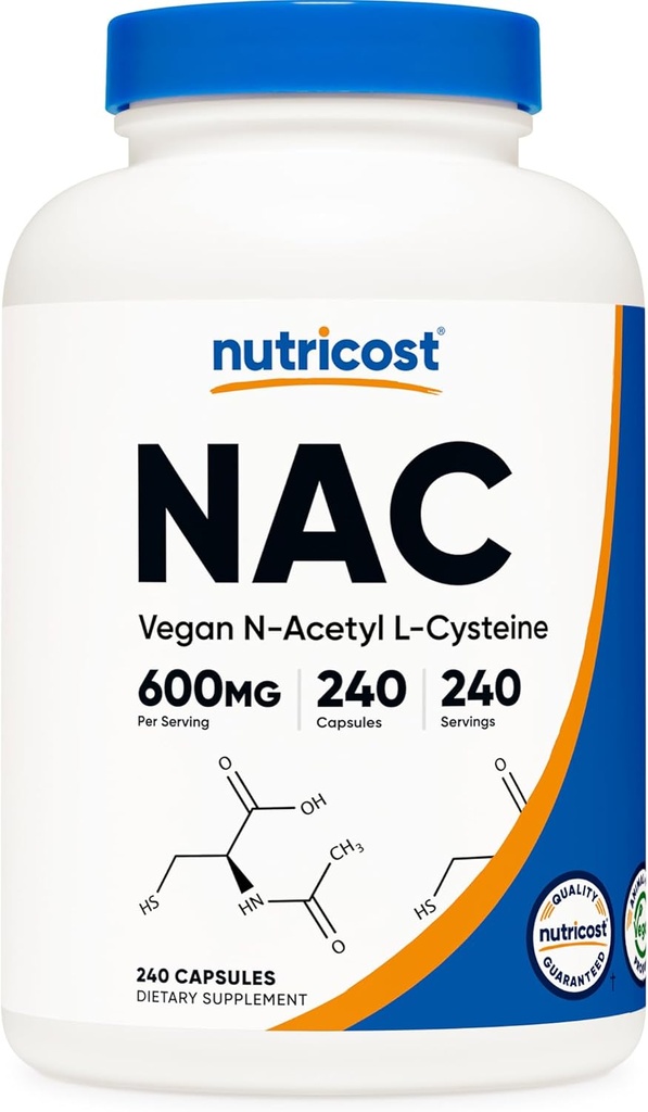 Nutricost N-Acetyl L-Cysteine (NAC) 600mg, 240 ベジタリアンカプセル - ビーガン, 非GMO, グルテンフリー