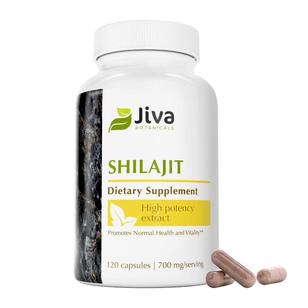 Jiva Botanicals Premium Shilajit Supplement 700 mg - ミネラル入りシラジットカプセルエキス、Fulvic/Humic 免疫サポート&ノーマル消化健康 - 120 ビーガンカプセル(パック1)