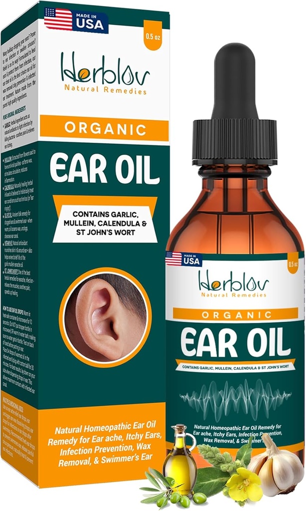 耳の感染症のための有機耳油 - 感染症の予防のための自然な Eardrops、スイマーの耳&ワックスの取り外し - キッズ、大人、赤ちゃん、犬の耳痛治療 - Mullein、ニンニク、カルレンデュラ、米国製