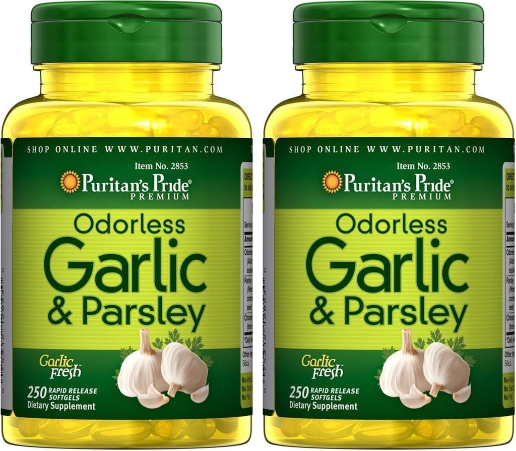 Puritan's Pride Odorless Garlic & Parsley 500 Mg / 100 Mg, 250 カウント (パッケージ 2)