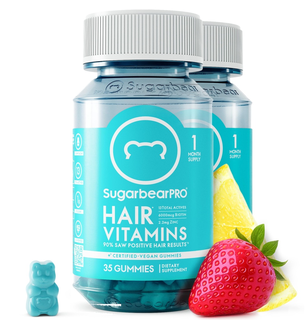 Sugarbearの毛のビタミンのGummy 2か月の供給の余分強さのBiotin 6000mcg、人及び女性のための成長、ビーガン ビタミンB12、MSM、Inositol、オメガ3、Elderberry、公認のKosher、ハラール、無水
