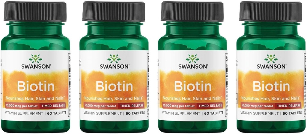 スワンソン ビオチン - タイムド・リリース 10,000 mcg 60 タブ (4 パック)