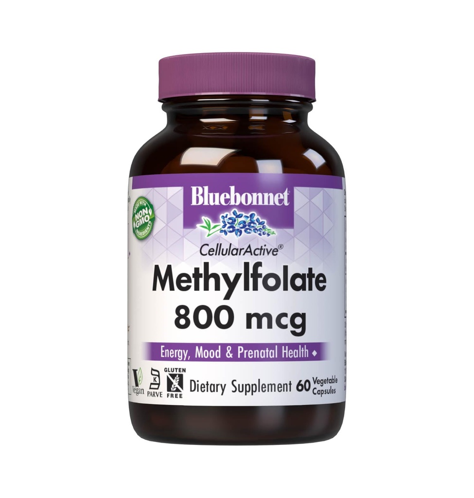 BlueBonnet栄養セルラーアクティブメチルフォレート800 mcg - Quatrefolicで処方 - エネルギー、気分、およびプレナタルヘルス - ビーガン、グルテンフリー、非GMO、コッシャー - 60カプセル - 60のサービング