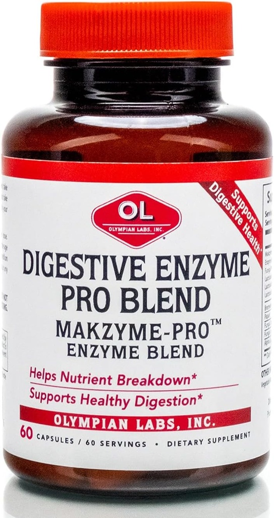 Olympian ラボ消化 Makzyme-Pro 酵素, 60 カプセル, 分解蛋白質, 炭水化物, 脂肪, オイル & ミルク, 60 サービング
