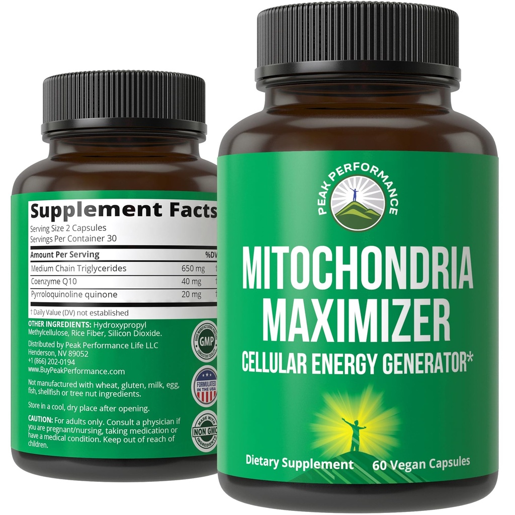 CoQ10および活動的なPQQのMitochondria Maximizer。MCTオイルが付いている最もよいMitochondrialサポート補足。きれい、集中されたエネルギー60のベジタリアンのカプセルのための自然な細胞の発電機