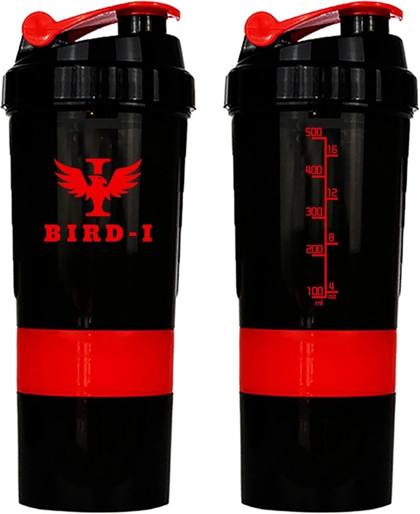 BIRD-Iの体育館の蛋白質のシェーカー、3イン-1、500ml/16.9oz、BPAフリーの金属のミキサー。(赤)、JT4101