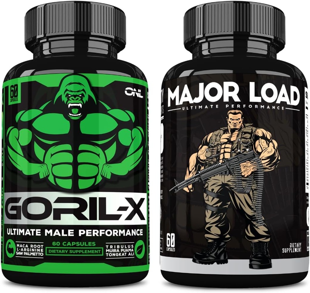 ONL Ultimate Men's Testosterone Booster Bundle - GORIL-X & Major Load Supplements | Enhance Strength, Stamina, and Energy | with Horny Goat Weed, Maca, Tongkat Ali, Tribulus | 120 Capsules
